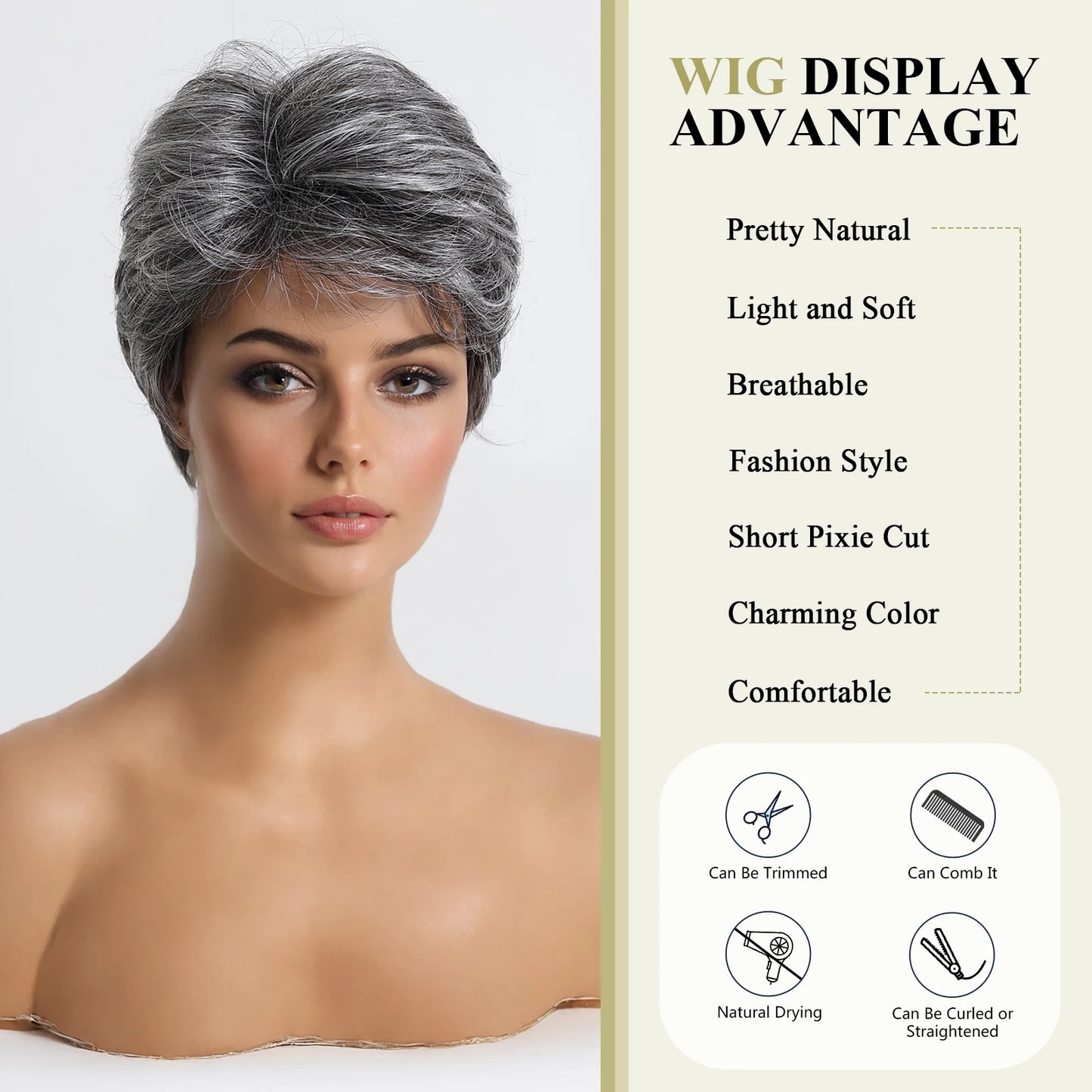 Short Pixie Cut Grey Human Hair Wig 8 Inch Layered Fashion Blend Human Hair Wig for Women Daily Use Hair Machine Made Cheap Wigs