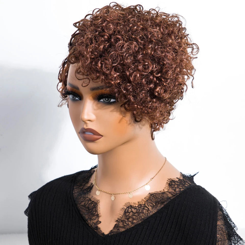 Natural Brown Hair Pixie Cut Wig Short Bob Curly Human Hair Wig 13x1 Lace Front Transparent Deep Curly Hair Lace Wig Preplucked