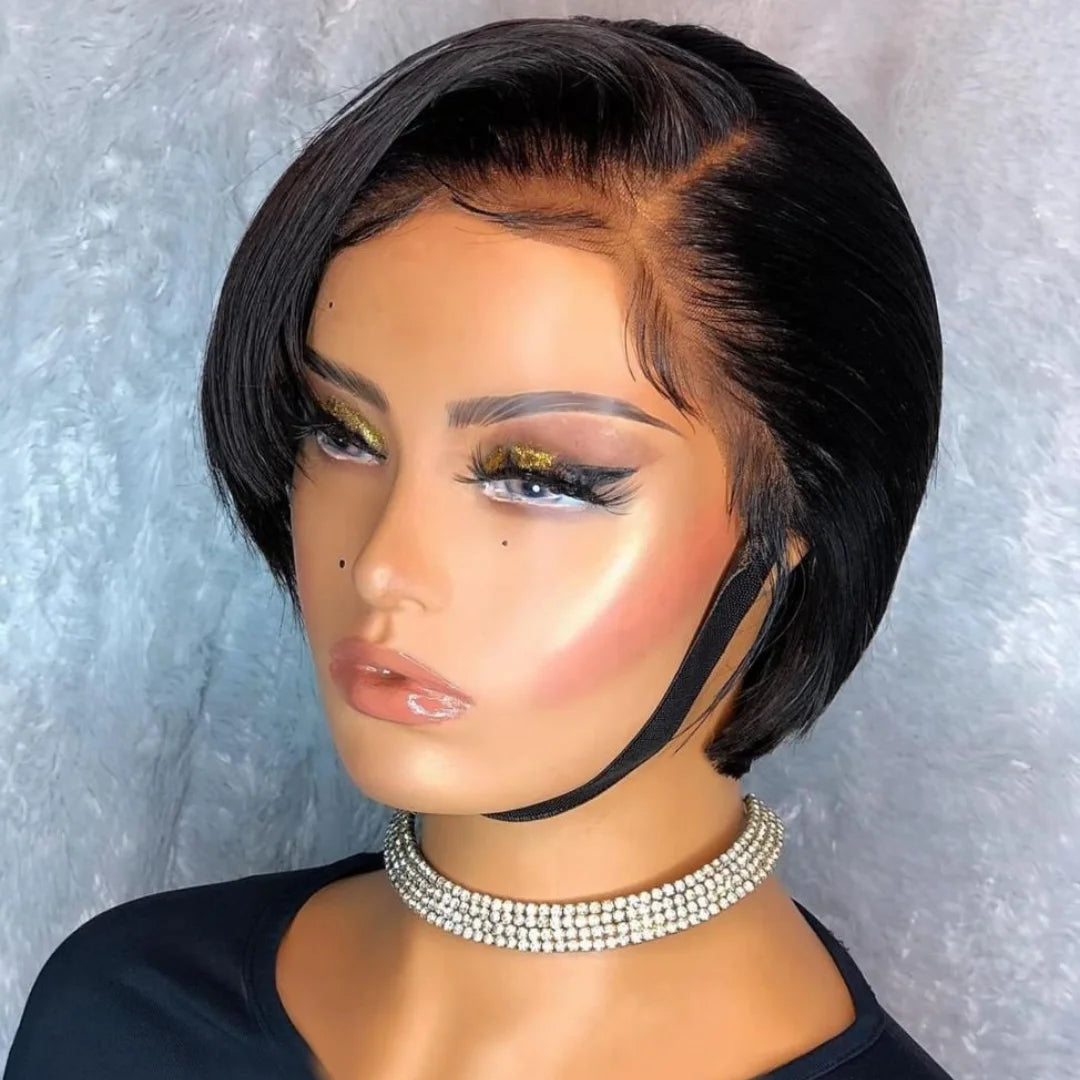 Colored Pixie Cut Remy Human Hair Wig Short Straight Bob 13x4x1 Transparent Lace Ombre Color Wig For Women PrePlucked Cheap Wig