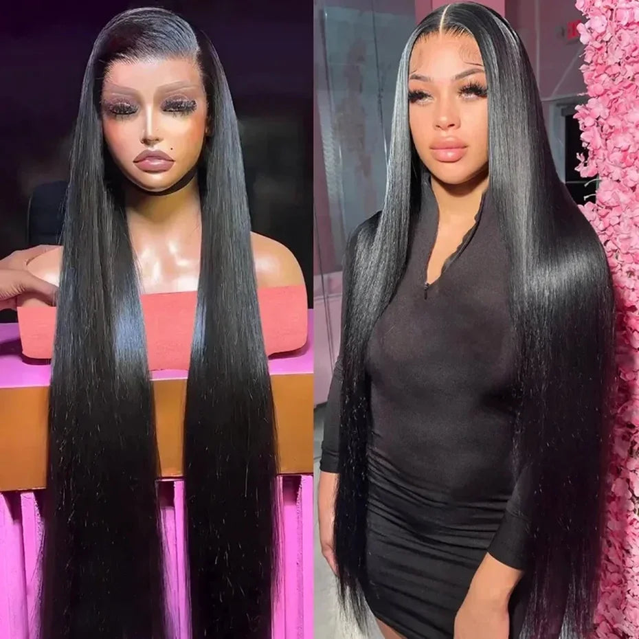 Straight 13x4 HD Transparent Lace Front Wig 30 32 Inch 13x6 Lace Frontal Wigs Human Hair 180 Density Brazilian Natural Black Wig