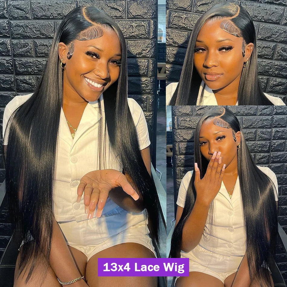 13x4 13x6 Lace Frontal Wig Bone Straight Transparent Lace Front Wigs Brazilian Human Hair 4x4 Lace Closure Wig 180% Density