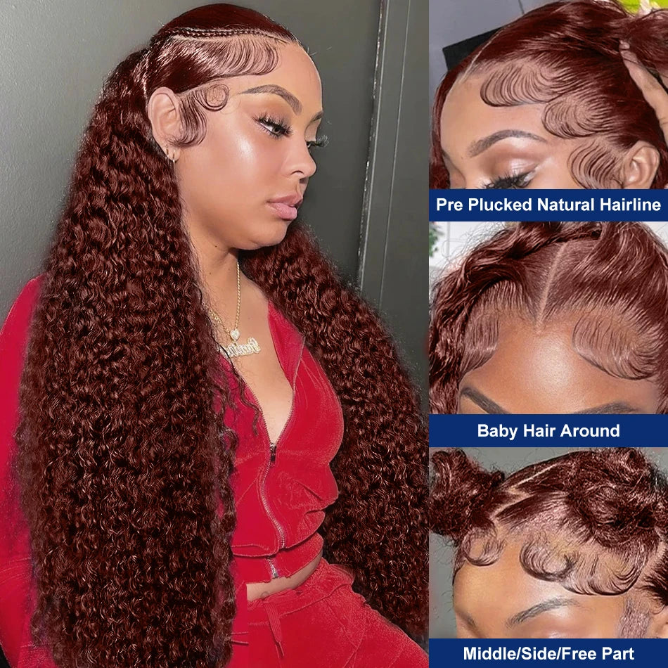 Reddish Brown Deep Wave Frontal Wig Transparent 13x4 Lace Frontal Wig Brown 13x6Lace Front Wig Colored Deep Curly Human Hair Wig