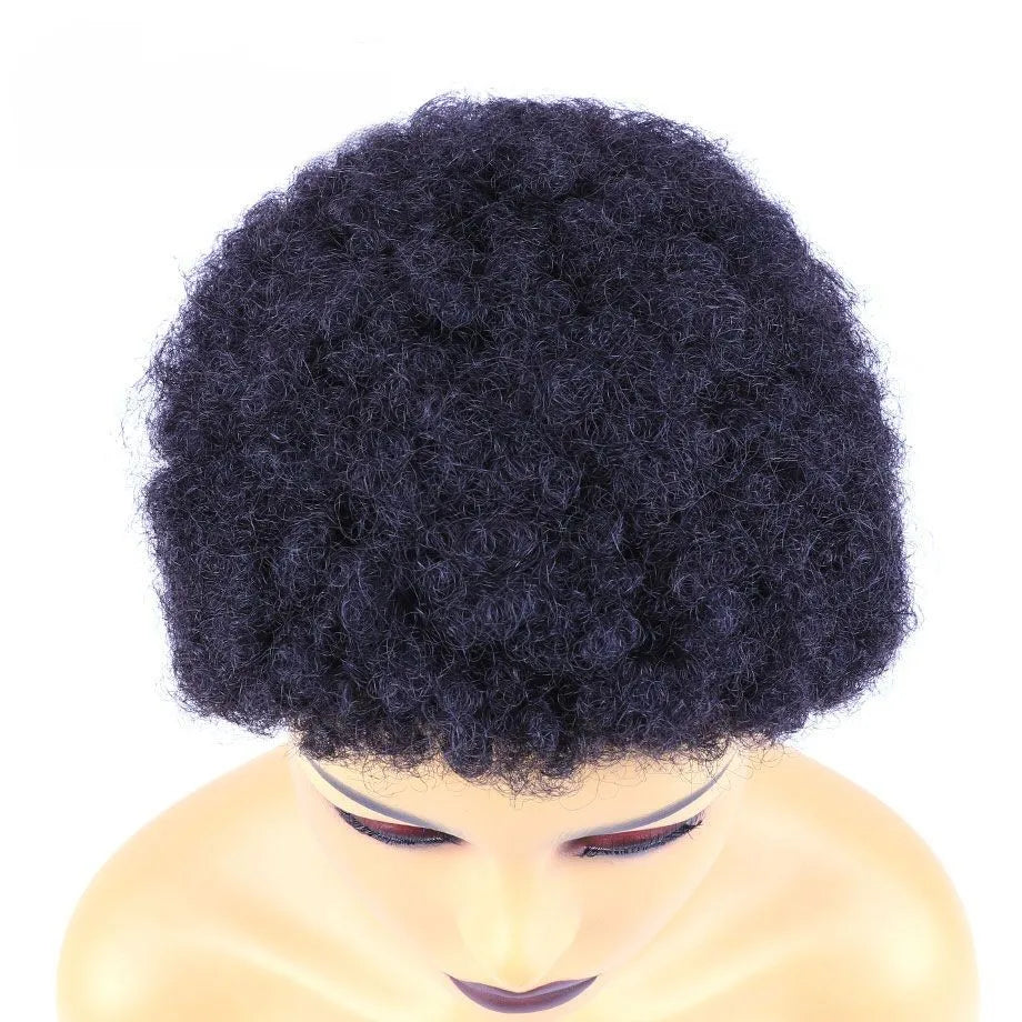 Short Afro Human Hair Wig Without Glue Or Gel Put On And Go Human Hair Wigs Ready To Wear 70s 80s Afro Puff Wig Brazilian Wig