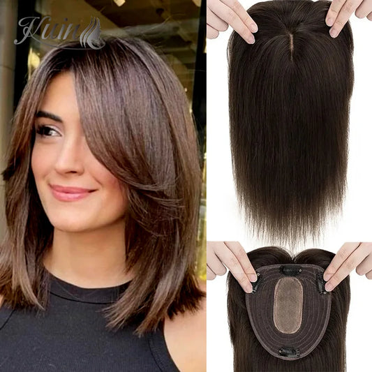 Straight Hair Clip In Human Hair Silk Top Base Topper For Women Toupee Hairpiece Wig 12x13cm Natural Color Top Wig