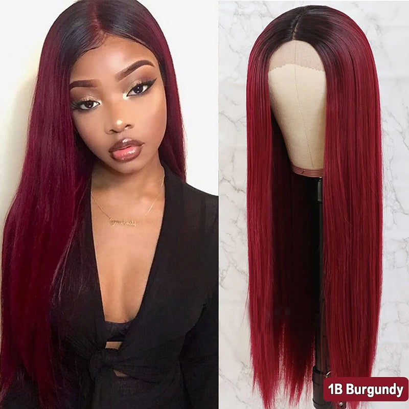 Ombre Hd Lace Front Human Hair Wigs Dark Red Colored Bone Straight Human Hair Wig Glueless Princess 99J Burgundy Brazilian Wigs