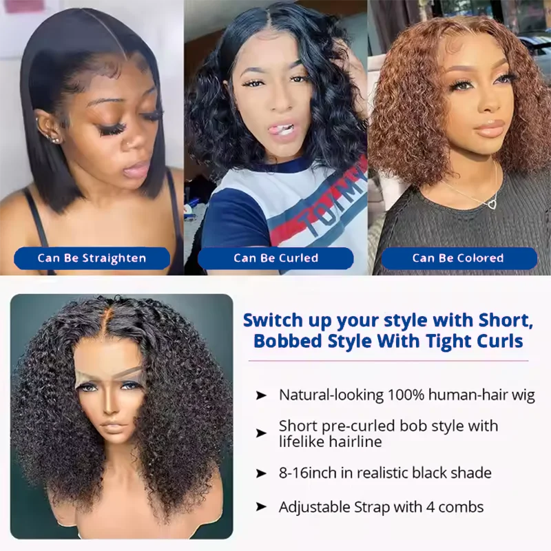 Deep Curly Short Bob Wigs 13x4 Lace Front Human Hair Wigs Brazilian Hair Loose Deep Wave Wig 220% Water Wave Bob Wigs For Women