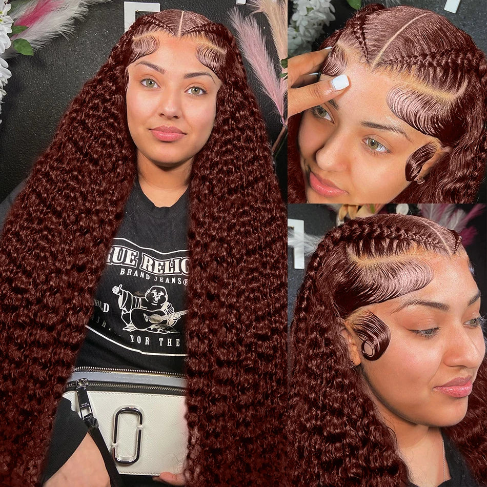 Reddish Brown Deep Wave Frontal Wig Transparent 13x4 Lace Frontal Wig Brown 13x6Lace Front Wig Colored Deep Curly Human Hair Wig