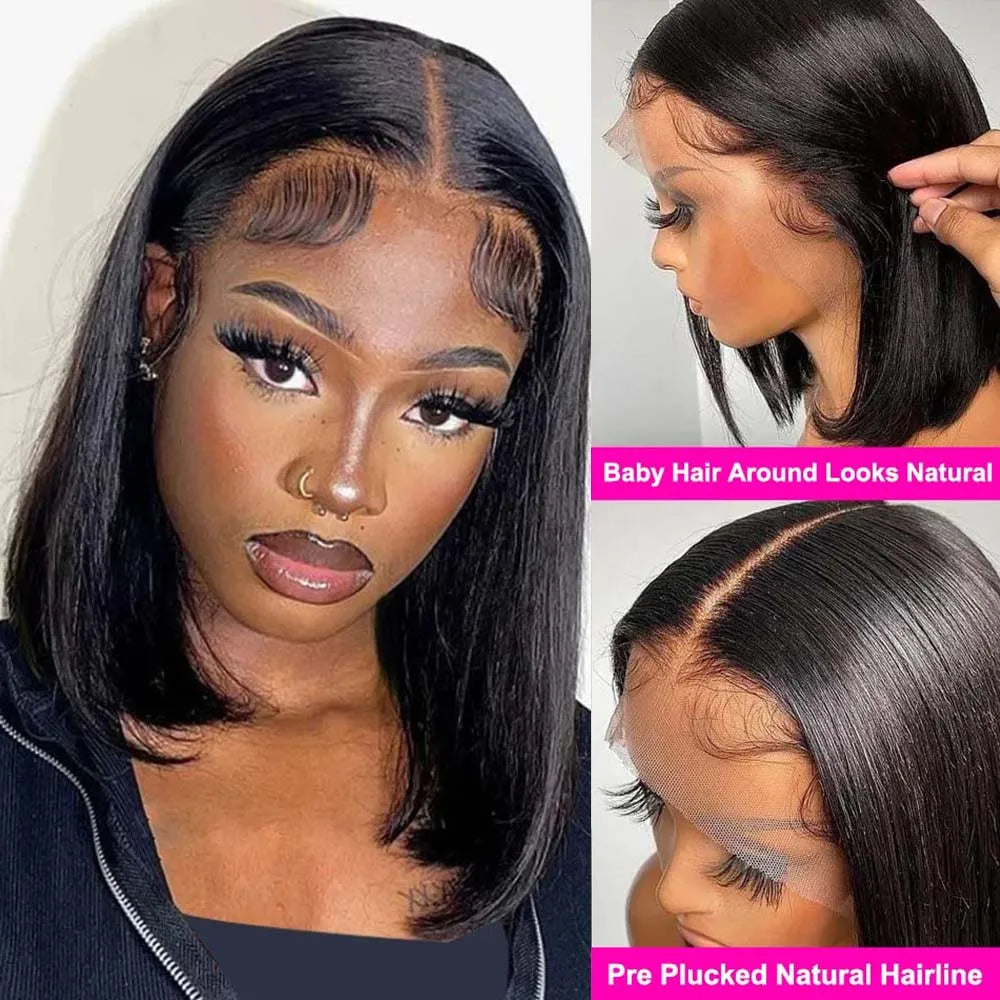 Bob Wig Human Hair 13x4 Lace Front Wig 200% Density Short Straight Frontal Bob Wig Transparent Lace Pre Plucked With Baby Hair