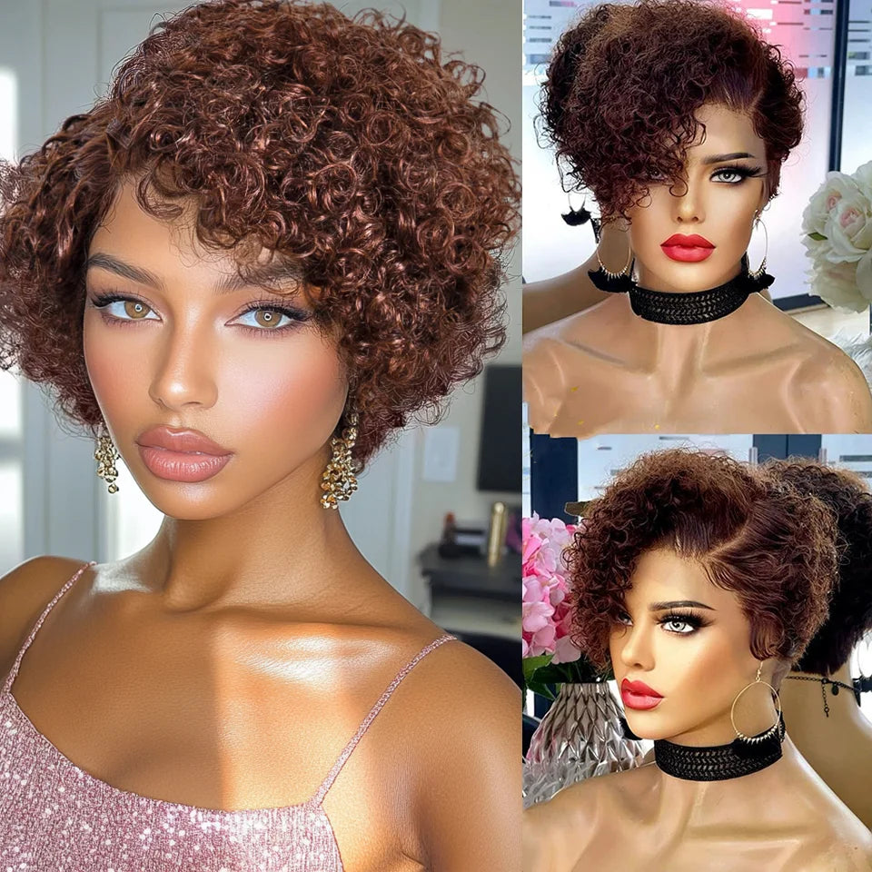 Short Bob Wig Pixie Cut Wig Curly Human Hair Wigs For Women 13x1 Lace Front Transparent Deep Wave Lace Wig Preplucked Hairline