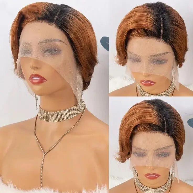 Colored Pixie Cut Remy Human Hair Wig Short Straight Bob 13x4x1 Transparent Lace Ombre Color Wig For Women PrePlucked Cheap Wig