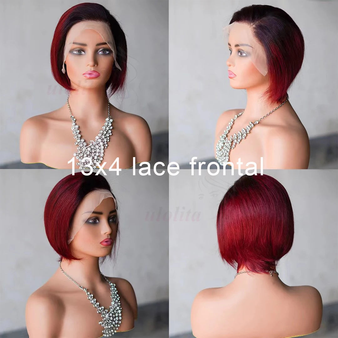 Pixie Cut 13x4 Transparent Lace Front Wigs For Women Short Bob Wig Brazilian Pre Plucked Lace Frontal Human Hair Wig 180 Density