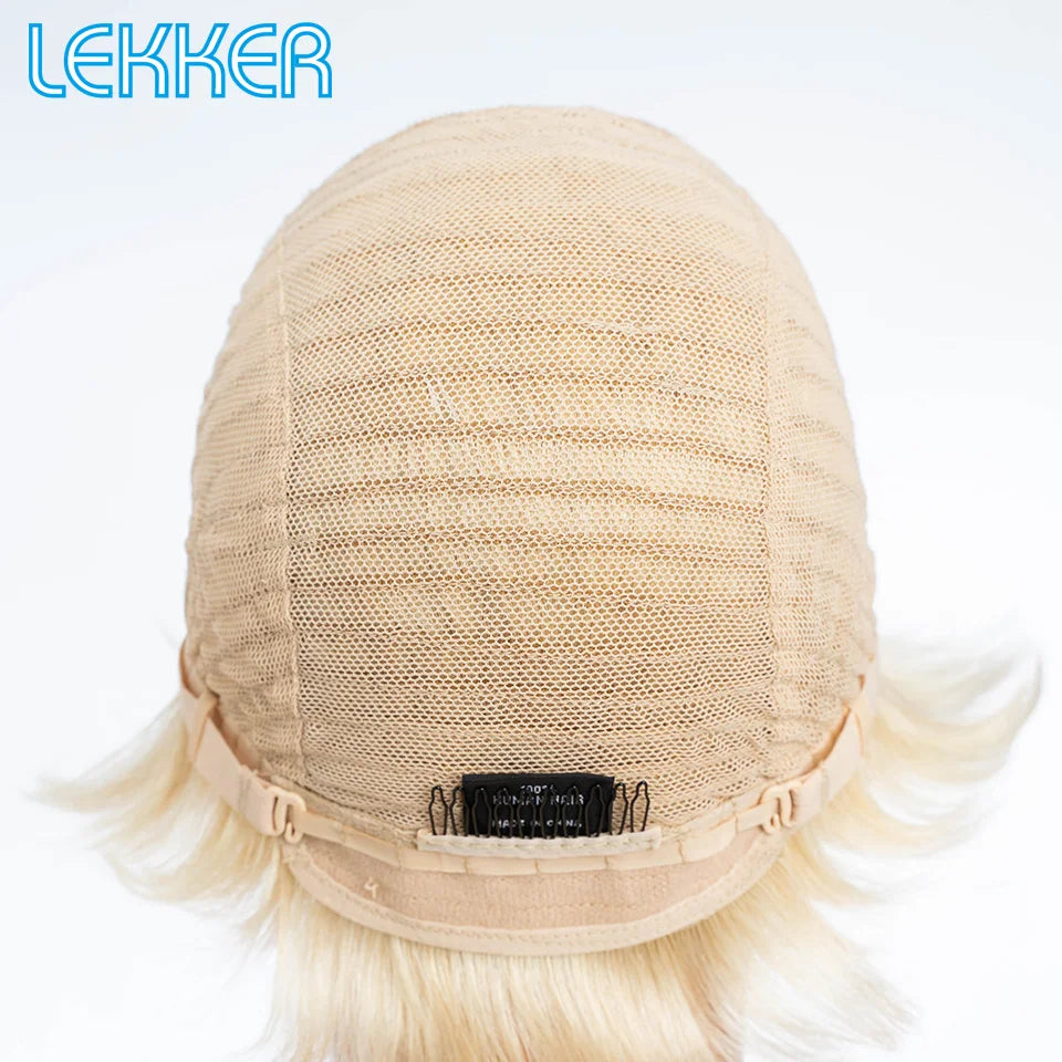 Lekker Highlight Gold Blonde Short Pixie Cut Human Hair Wigs For Women Glueless Brazilian Remy Hair Colored Full Machine Wigs