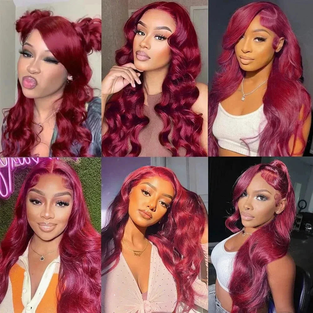 99j Burgundy Body Wave Human Hair 13x6 Hd Transparent Lace Front Wig 13x4 Colored 30 40 Inch Brazilian Hair For Women