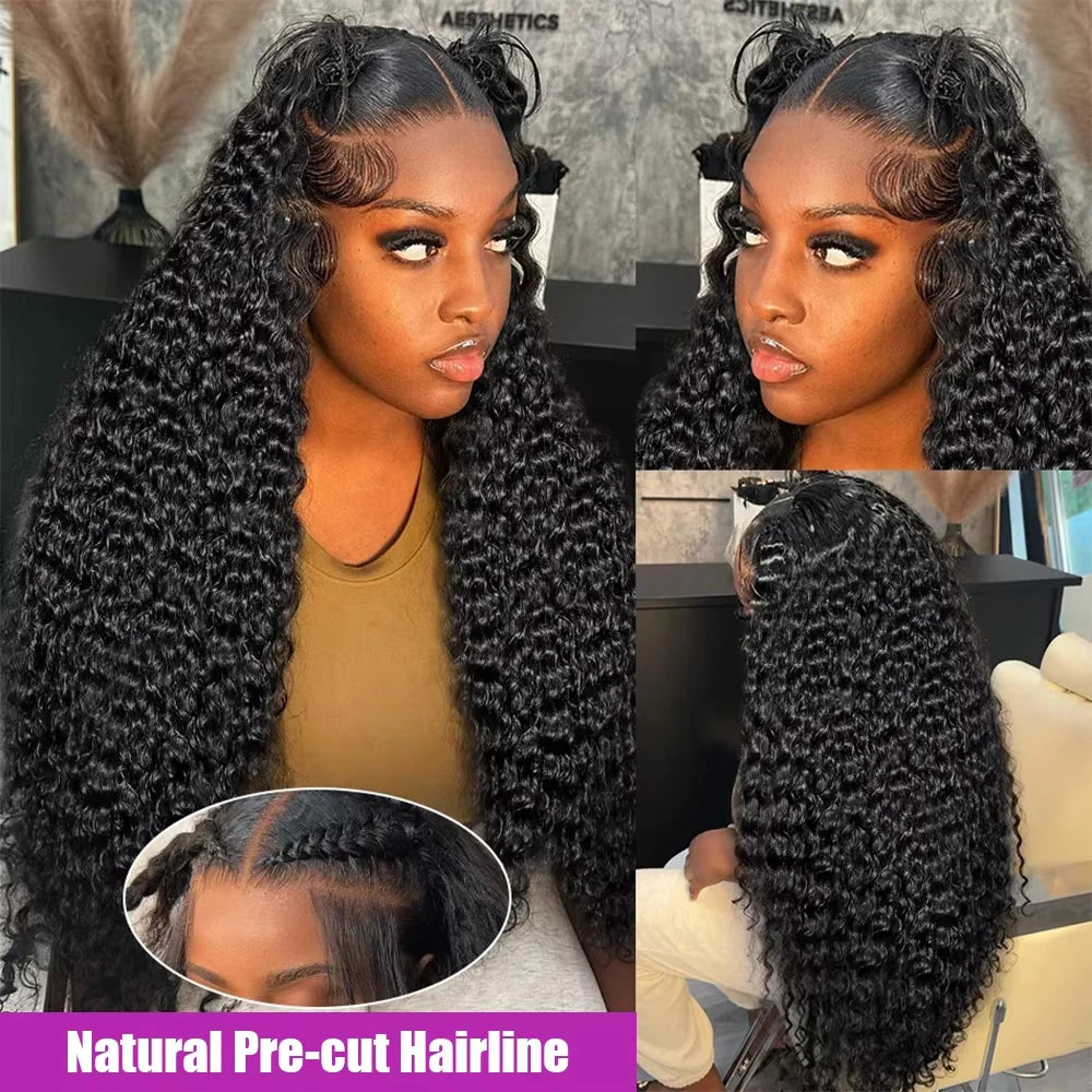 250% Deep Wave 13x6 HD Lace Frontal Wig Brazilian Curly Human Hair Wigs For Women Lace Front Human Hair Wig Pre Plucked 34 Inch