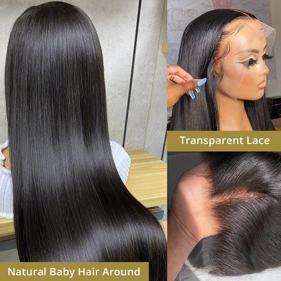 30 40 Inch Bone Straight Transparent 13x4 Lace Frontal Human Hair Wigs 200 Density Brazilian Remy 13x6 Lace Front Wig For Women