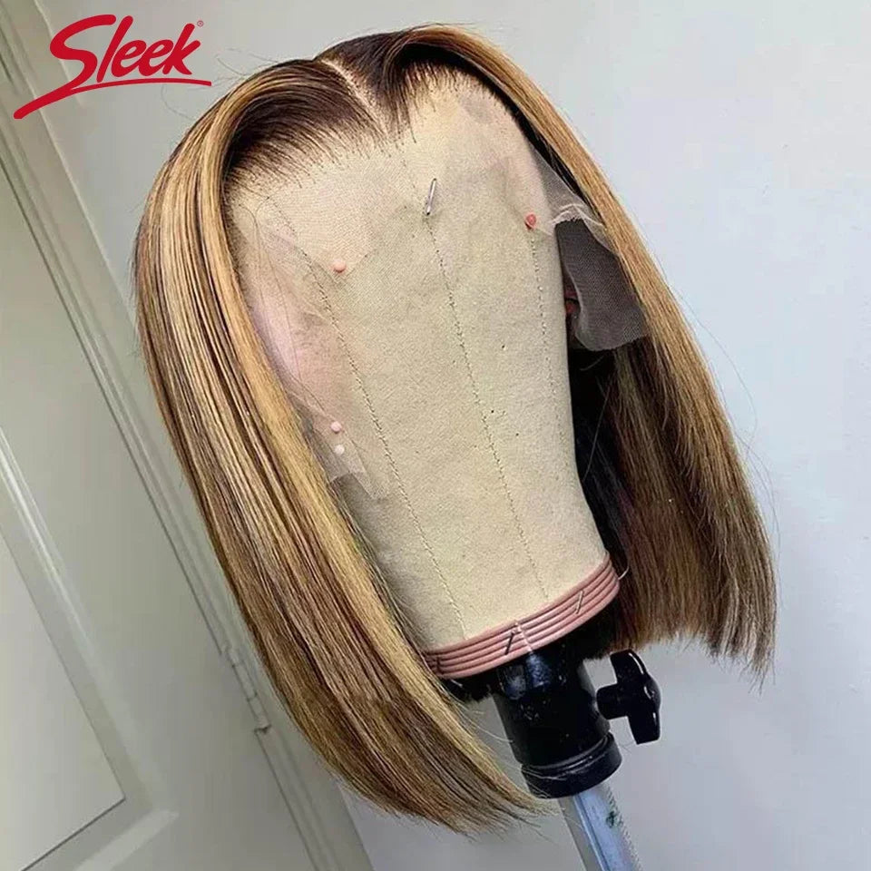 Peruvian Highlight P4/27 Bob Lace Front Wigs 100% Human Hair Wigs Bob Lace Wigs For Women Ombre Blonde Straight Lace Closure Wig