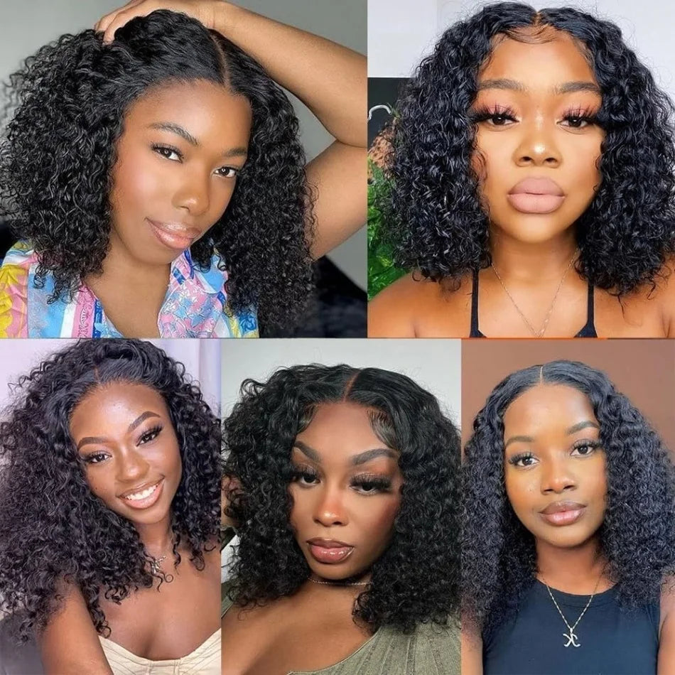 Curly Wig 100% Human Hair 13x4 Lace Frontal Brazilian Remy Wigs Natural Black 4x4 Lace Front 200%