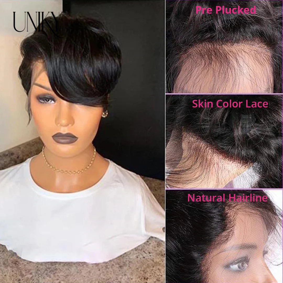 1B 30 Blonde Short Bob Pixie Cut Wig Straight Human Hair Wigs T Part Transparent Lace Wig For Black Women Straight Short Bob Wig