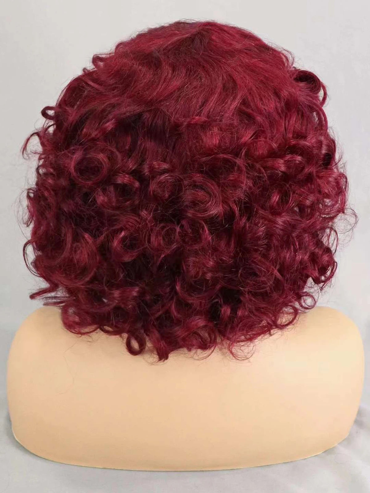 200% Density 99J# Burgundy Bouncy Curly Human Hair Wigs with Bangs Short Machine Made Loose Curly Bob Wigs PrePlucked for Women