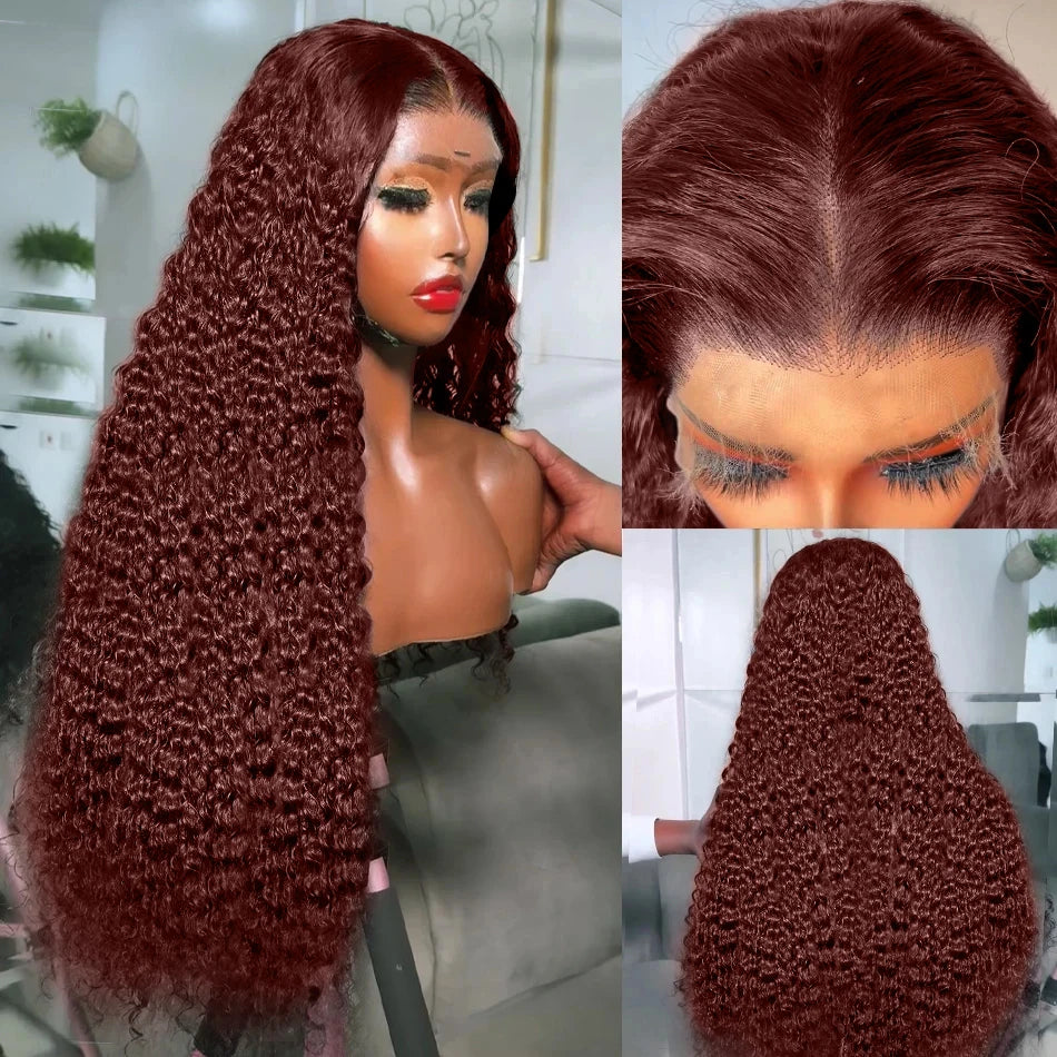 Reddish Brown Deep Wave Frontal Wig Transparent 13x4 Lace Frontal Wig Brown 13x6Lace Front Wig Colored Deep Curly Human Hair Wig