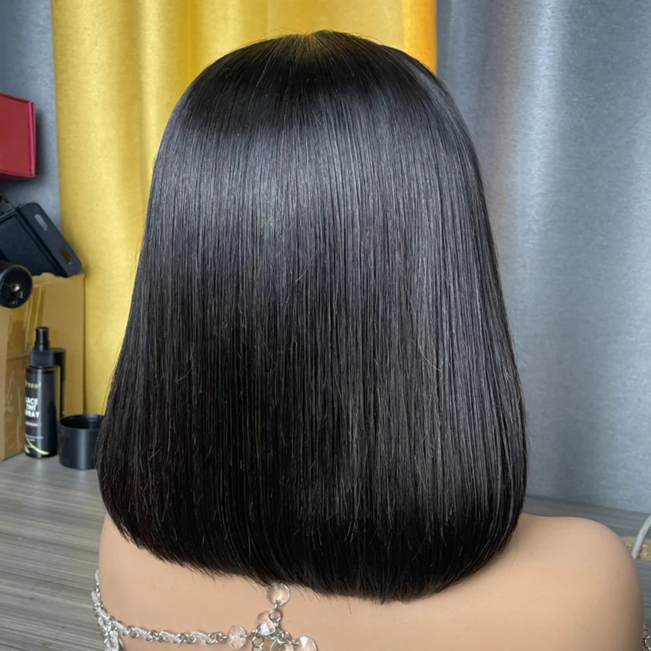 Wear And Go Glueless 100% Brazilian Human Hair Wig Bob HD Lace Bone Straight Short Bob 13x4 Lace Frontal Pre Plucked Ready To Go