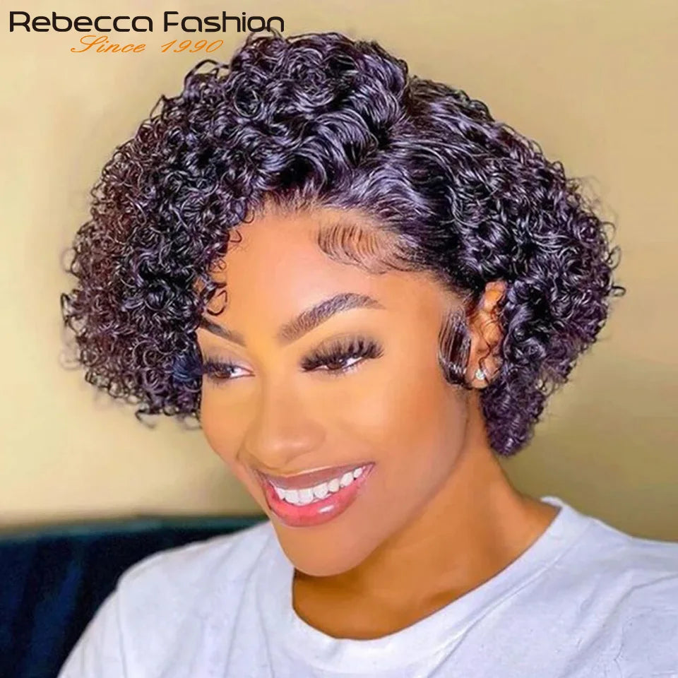 Natural Brown Hair Pixie Cut Wig Short Bob Curly Human Hair Wig 13x1 Lace Front Transparent Deep Curly Hair Lace Wig Preplucked