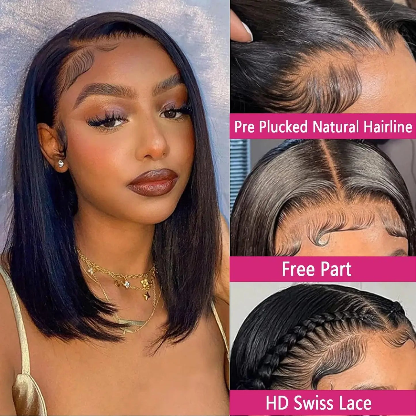 14Inch Bob Wig Human Hair 13x4 Straight Lace Front Wigs Human Hair 180% Density 15A Straight Bob Wigs For Black Women Pre Plucke