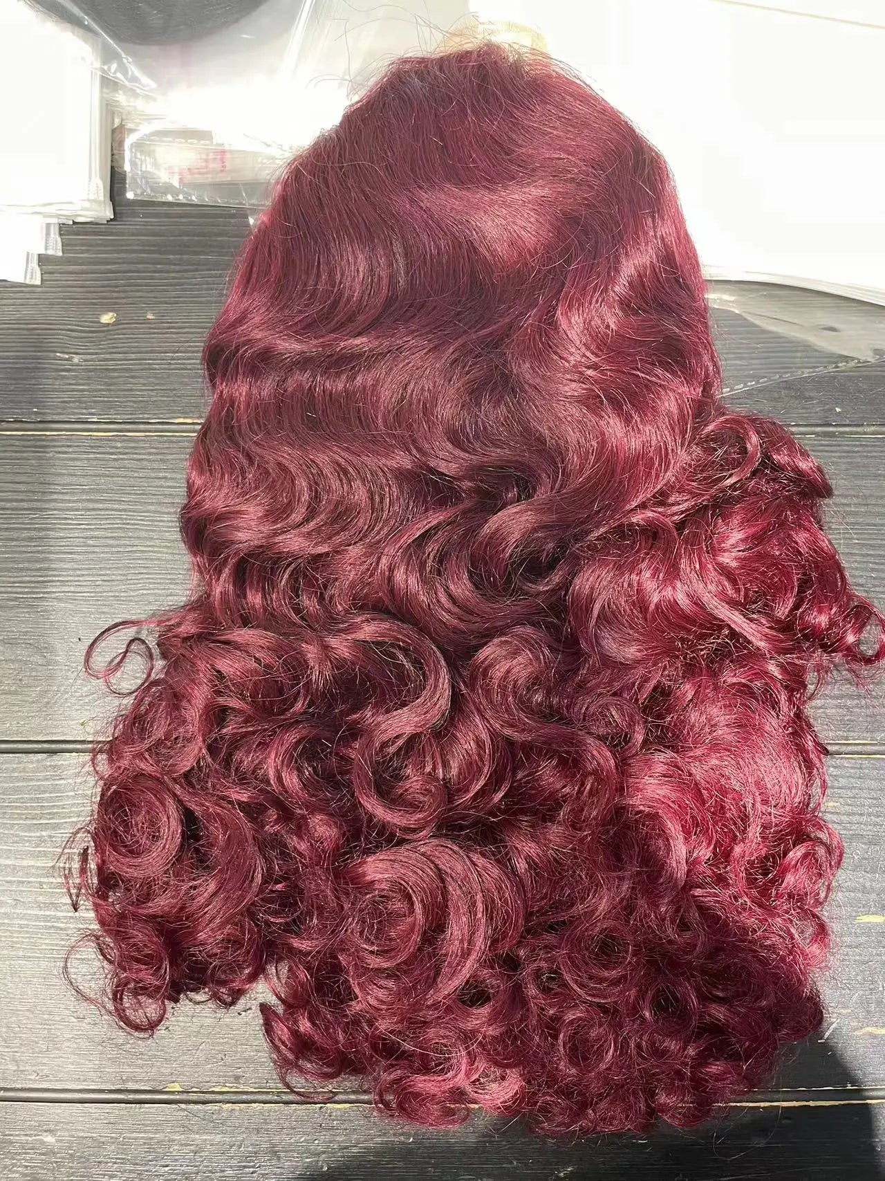 16inch 13x4 Full Lace Frontal Spring Bouncy Curly Human Hair Wigs 250% Density  Burgundy 99J Short Loose Wave Bob Wig PrePlucked