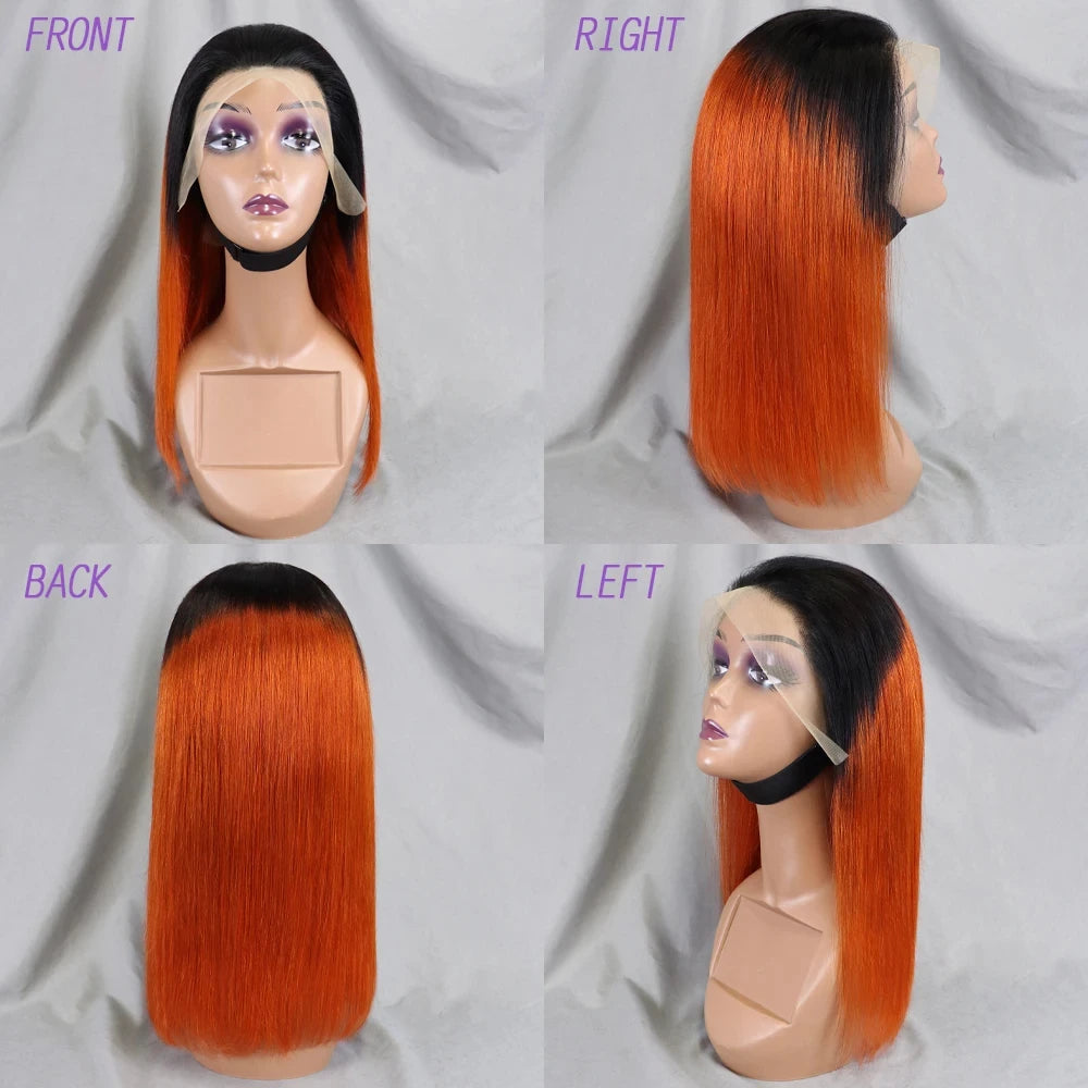 10-16 Inch 200% Density Straight Bob Wigs 30T4 Ombre Transparent 13x4 Lace Frontal Wigs Brazilian Remy Human Hair Wigs for Women