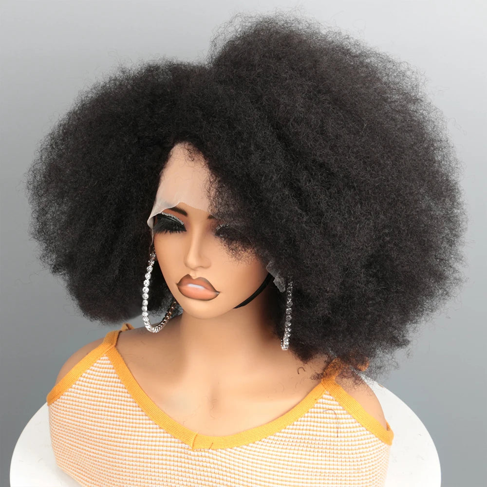 Afro Kinky Curly Lace Front Wig Natural Color Afro Bob Human Hair Natural Hairline 13X4X2 250% Density Short Human Hair Wigs