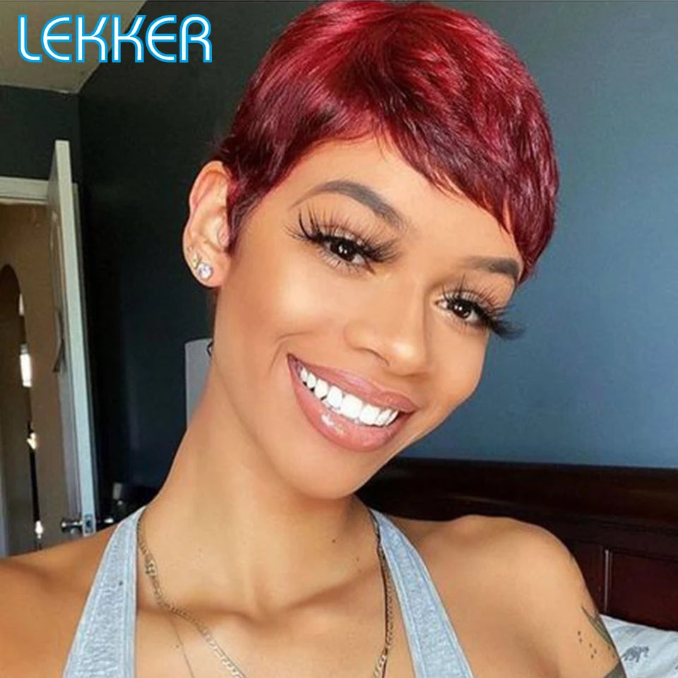 Lekker Short Pixie Cut 13X1 Lace Front 100% Human Hair Wigs For Women Glueless Ready to Wear Brazilian Remy Hair Colored Wigs