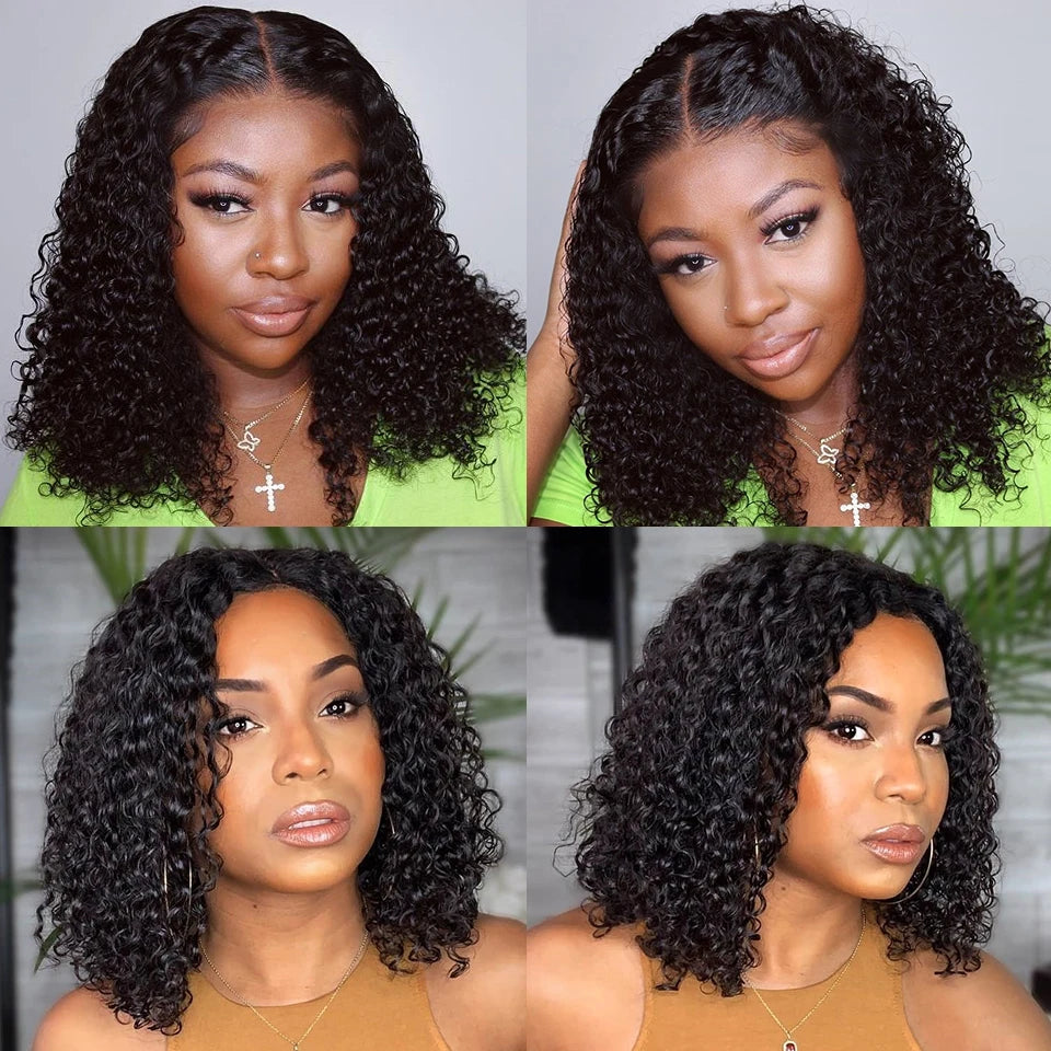 Kinky Curly 13X4 Lace Frontal 100% Human Hair Wigs Short Bob Wigs for Women Glueless Transparent Lace Front Wigs 180% Tissage