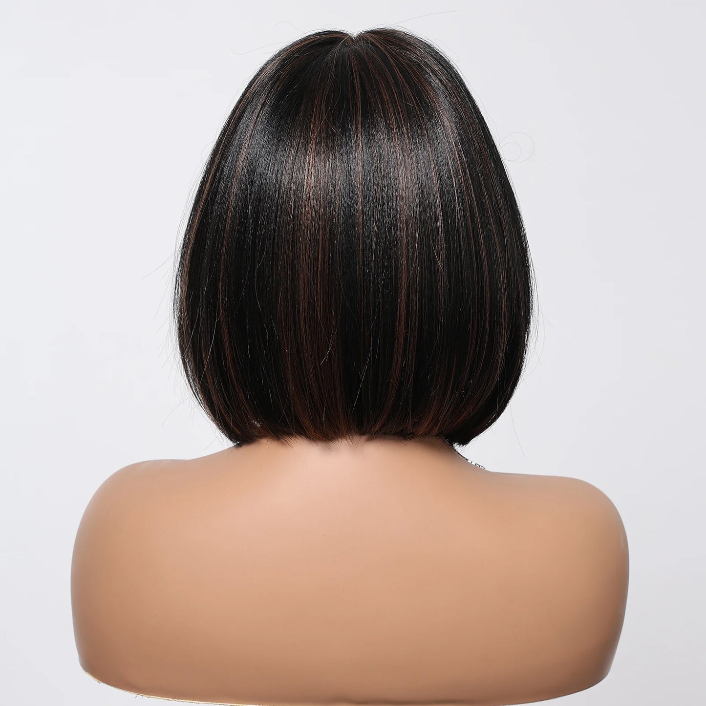 HENRY MARGU Black Bob Lace Front Wigs Brown Highlight Short Straight Daily Synthetic Wig 13*6 Lace Frontal Wig for Women Party