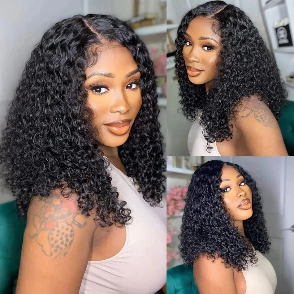 Curly Wig 100% Human Hair 13x4 Lace Frontal Brazilian Remy Wigs Natural Black 4x4 Lace Front 200%