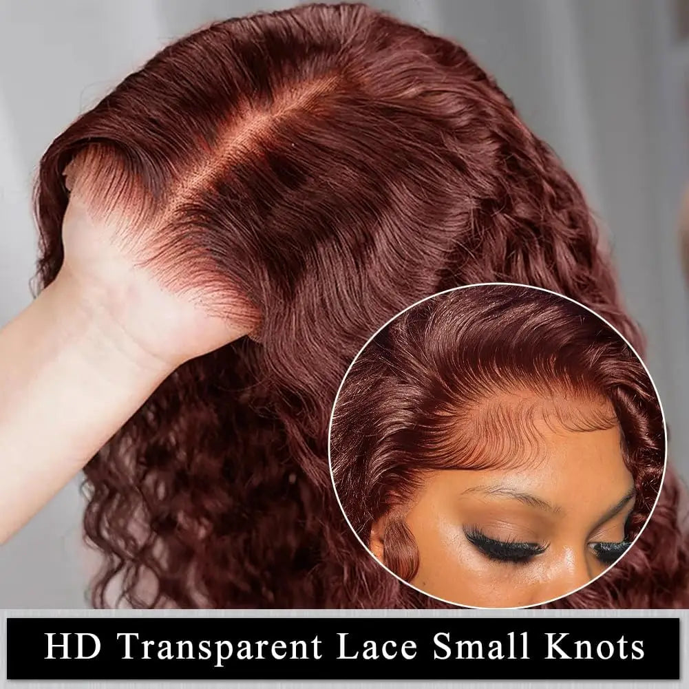 Reddish Brown Deep Wave Frontal Wig Transparent 13x4 Lace Frontal Wig Brown 13x6Lace Front Wig Colored Deep Curly Human Hair Wig