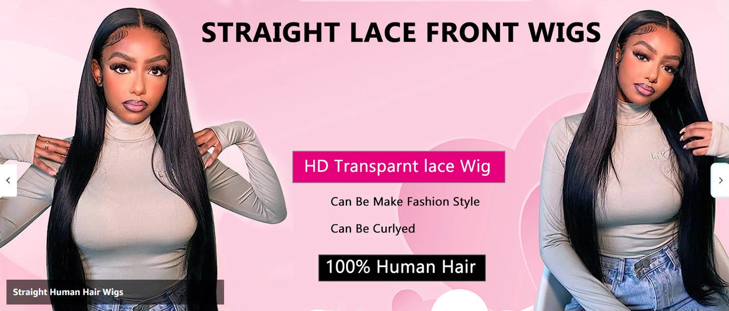 40 Inch 250 Density Straight Lace Front Wigs Human Hair 13x6 Hd Lace Frontal Wig Transparent Lace 13x4 Pre Plucked For Women