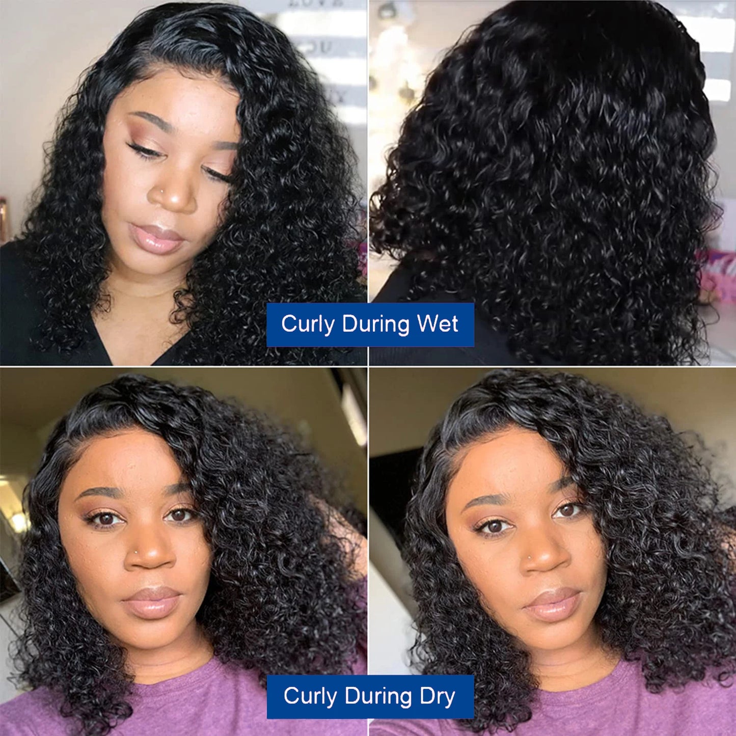 Deep Curly Short Bob Wigs 13x4 Lace Front Human Hair Wigs Brazilian Hair Loose Deep Wave Wig 220% Water Wave Bob Wigs For Women