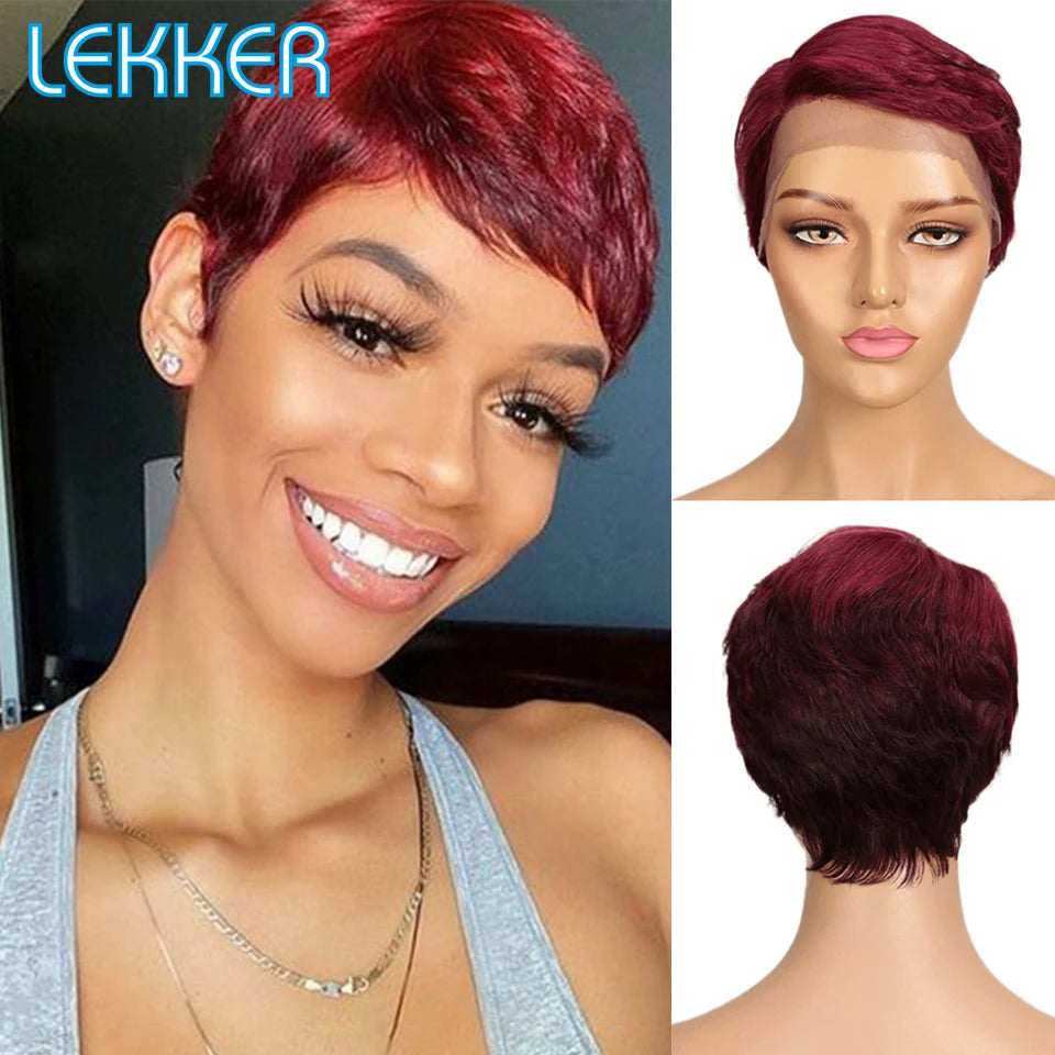 Lekker Short Pixie Cut 13X1 Lace Front 100% Human Hair Wigs For Women Glueless Ready to Wear Brazilian Remy Hair Colored Wigs