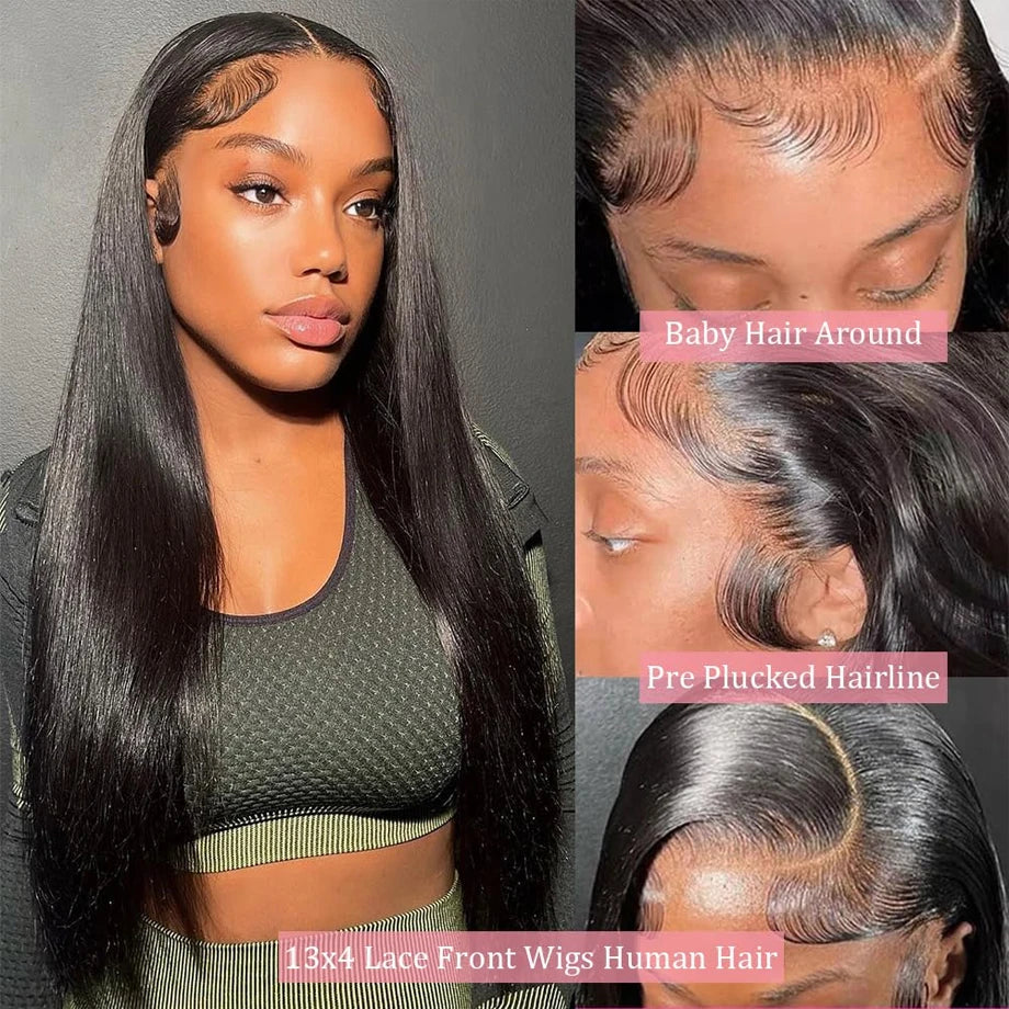 Straight Human Hair Lace Frontal Wig For Women Pre Plucked Brazilian Hair 13x4 HD Transparent Lace Frontal Wig With Baby Hair