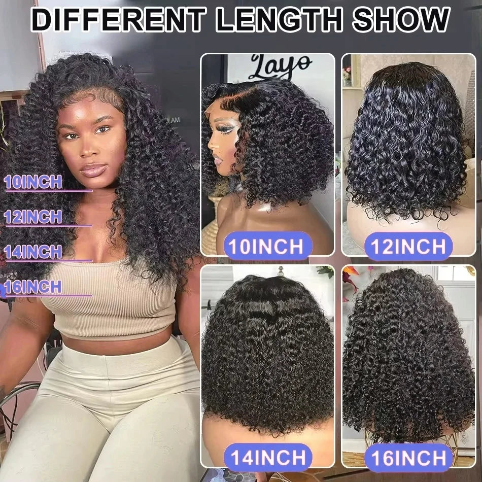 Curly Wig 100% Human Hair 13x4 Lace Frontal Brazilian Remy Wigs Natural Black 4x4 Lace Front 200%