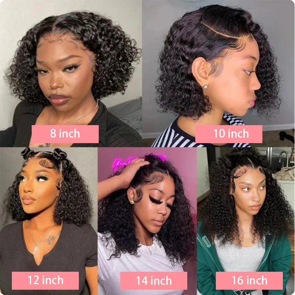 200% Short Curly Bob Wigs Lace Front Human Hair Wigs 13x4 4x4 Deep Wave Lace Frontal Wigs 100% Human Hair Brazilian Hair 14 Inch