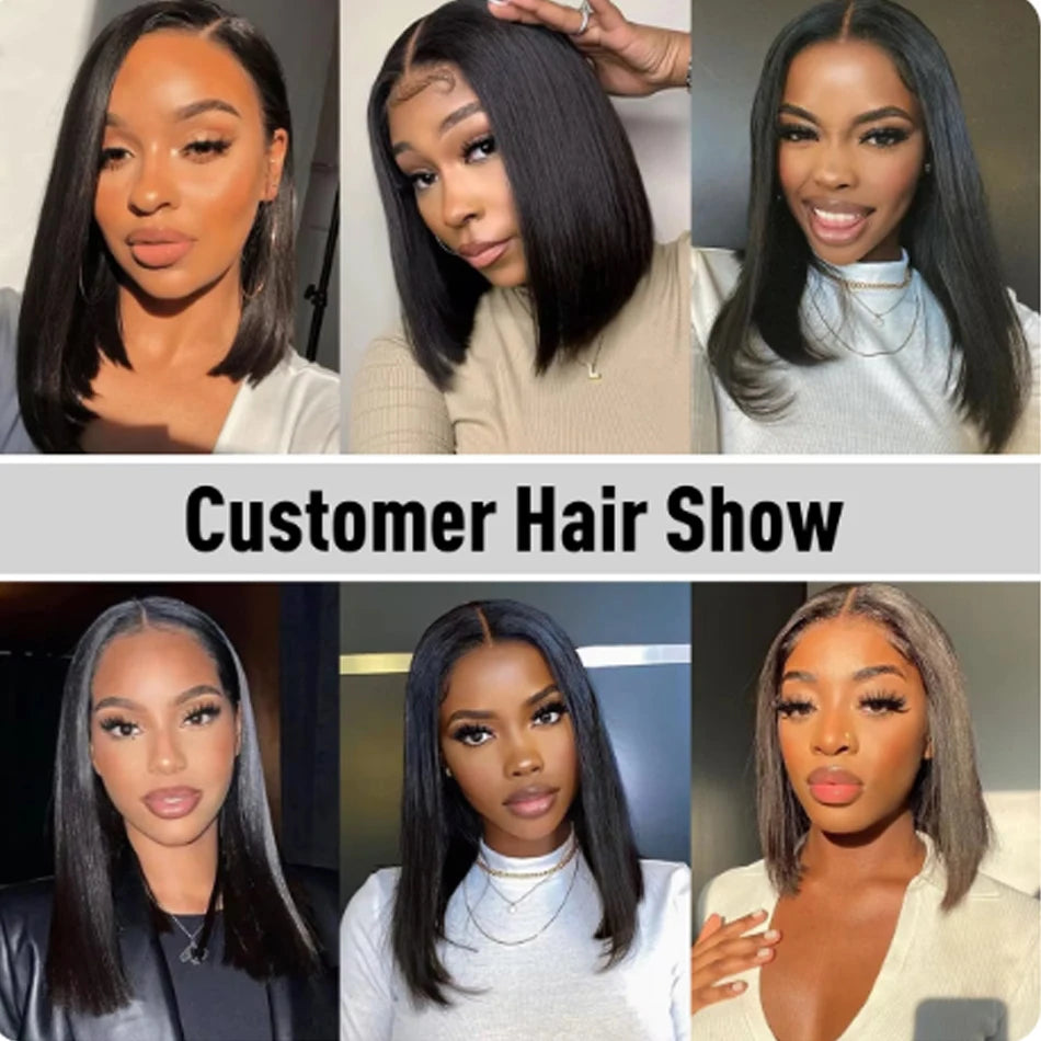 Wear And Go Glueless 100% Brazilian Human Hair Wig Bob HD Lace Bone Straight Short Bob 13x4 Lace Frontal Pre Plucked Ready To Go