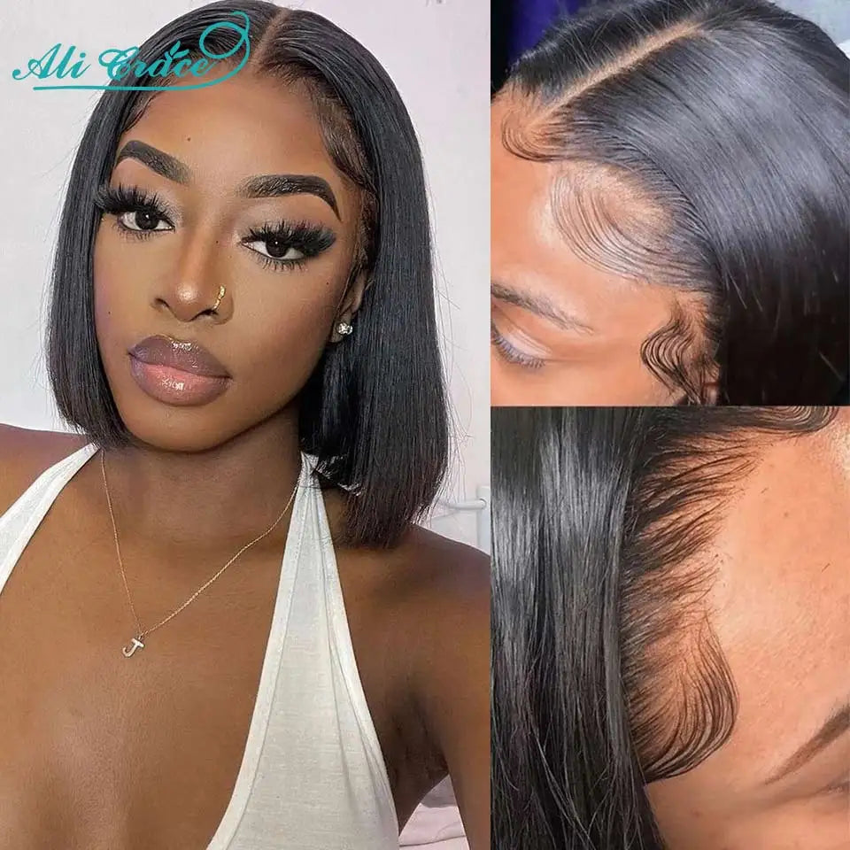 Ali Grace Hair Short Bob Wig 13x4 Lace Front Human Hair Wigs Peruvian 4x4 Lace Closure Bob Wig Remy Human Hair Wigs Pre-plucked