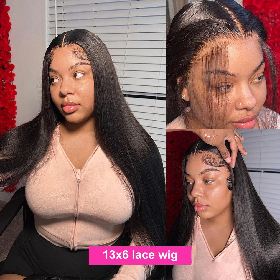 13x4 13x6 Lace Frontal Wig Bone Straight Transparent Lace Front Wigs Brazilian Human Hair 4x4 Lace Closure Wig 180% Density