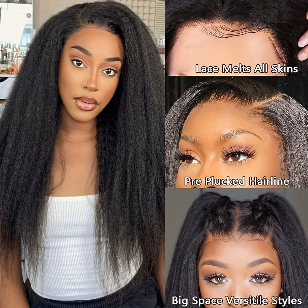 Kinky Straight 13x4 Transparent Lace Front Wigs Pre Plucked Yaki Straight Brazilian Lace Frontal Human Hair Wigs For Woman Wigs