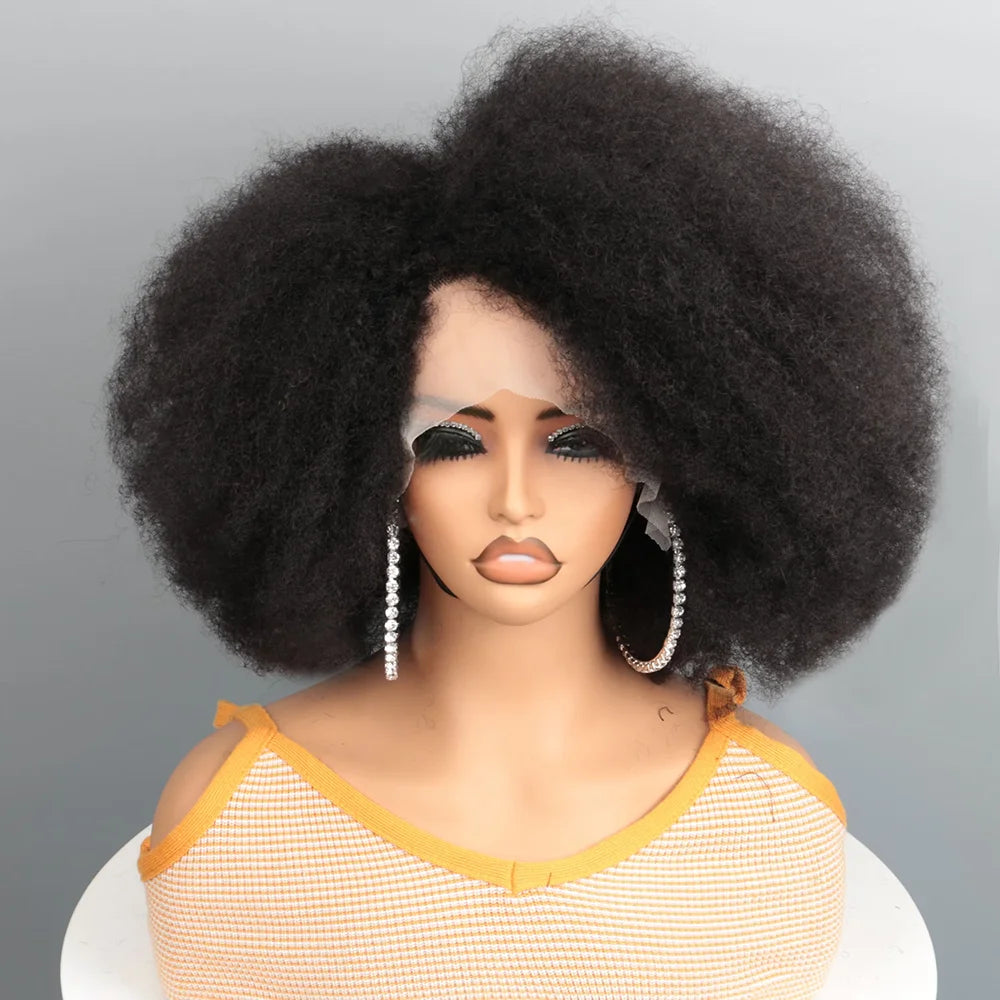 Afro Kinky Curly Transparent Lace Front Wig Brazilian Remy Human Hair Lace Natural Hairline 13X4X2 Afro Short Bob Human Hair Wig