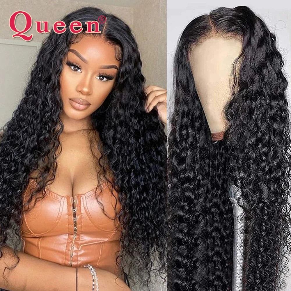 Water Wave Wig Brazilian Hair Wigs For Women T Part Lace Wig Human Hair Pre Plucked 4x1 Lace Closure Wig 100% Remy Hair Queen