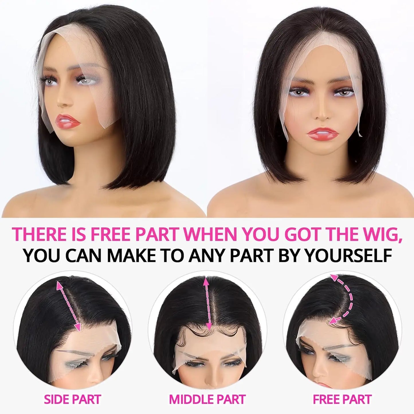 14Inch Bob Wig Human Hair 13x4 Straight Lace Front Wigs Human Hair 180% Density 15A Straight Bob Wigs For Black Women Pre Plucke