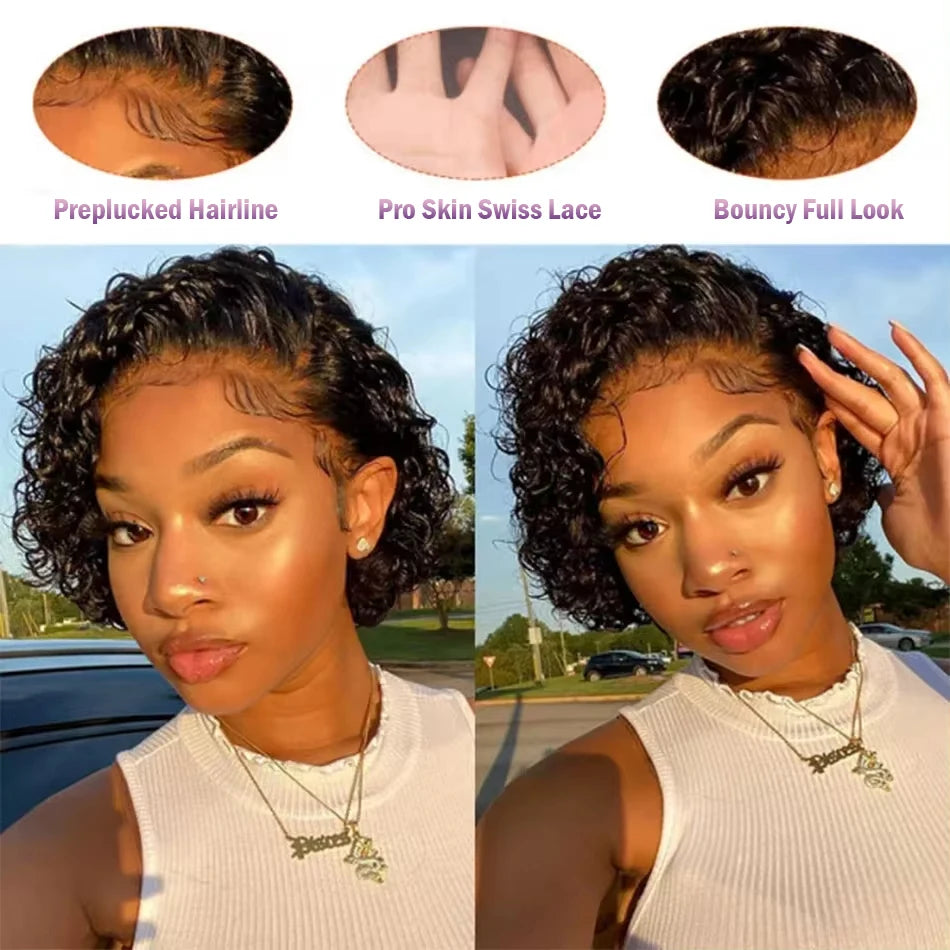 Pixie Cut Wig Curly Human Hair 13x1 Lace Frontal Wigs Human Hair Short Bob Human Hair Wigs 13x4 Lace Front Wigs For Black Women