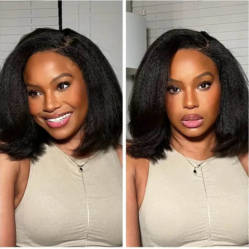 Ready To Wear Glueless 13X4 Kinky Straight Frontal Wigs 100% Human Hair Bob Brazilian Hair Yaki Straight Wigs For Women On Sale